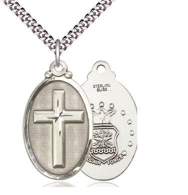 Large Sterling Silver Cross Army Pendant Necklace 1 1/4 x 5/8 inches with 24 inch chain by Bliss
