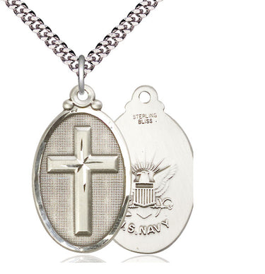 Sterling Silver Large Cross Navy Pendant Necklace 1 1/4 x 5/8 inches on 24 inch chain by Bliss