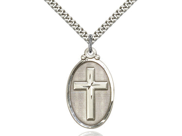 Large Sterling Silver Cross Necklace 1 1/4 inch by 5/8 inch with 24 inch Chain Handcrafted USA by Bliss Manufacturing