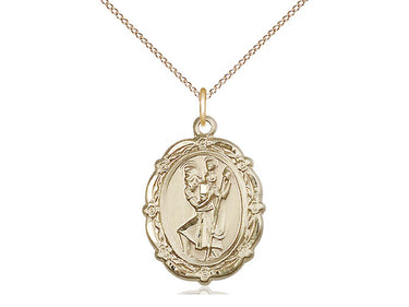 14kt Gold Filled St. Christopher Patron Saint Medal Necklace 7/8 x 5/8 inches with 18 inch chain by Bliss