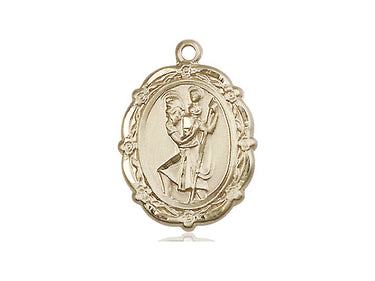 14kt Solid Gold St. Christopher Patron Saint Medal Pendant 7/8 x 5/8 Handcrafted by Bliss USA