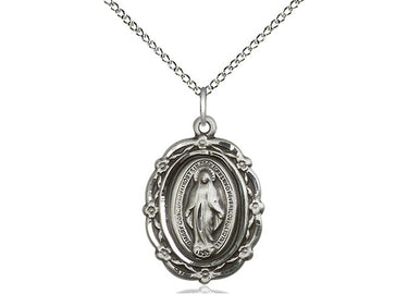 Sterling silver Miraculous Medal necklace with 7/8 inch medium pendant on 18 inch chain by Bliss