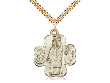 14kt Gold Filled Irish Shamrock Pendant Necklace 1 x 7/8 inches on 24-inch Chain by Bliss Manufacturing