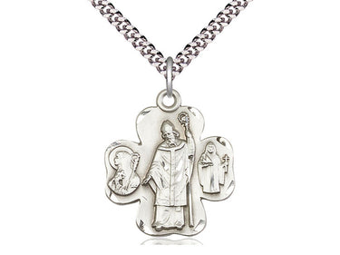 Sterling silver Irish shamrock pendant necklace 1 inch x 7/8 inch with 24 inch chain handcrafted by Bliss Manufacturing USA