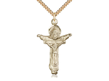 14kt Gold Filled Large Trinity Crucifix Necklace 1 3/4 x 1 inch pendant with 24 inch curb chain by Bliss