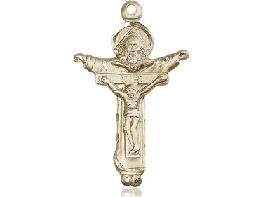 14kt Solid Gold Large Trinity Crucifix Medal 1 3/4 inch by 1 inch handcrafted by Bliss Manufacturing USA