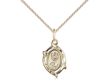 14kt Gold Filled Small St. Christopher Patron Saint Medal Necklace 5/8 x 3/8 with 18 inch Curb Chain by Bliss