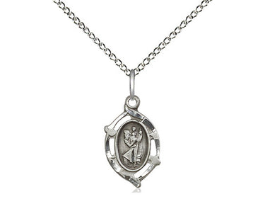 Small Sterling Silver St. Christopher Patron Saint Medal Necklace 5/8 x 3/8 inches with 18 inch chain by Bliss
