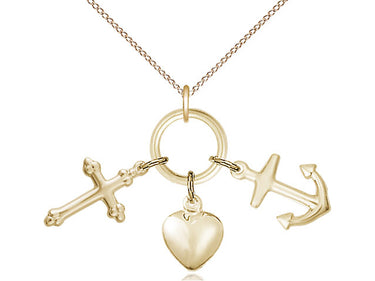 Gold Filled Large Faith Hope Charity Catholic Necklace 1 3/8 x 1 5/8 Pendant 18 Inch Chain Bliss