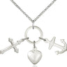 Large Sterling Silver Faith Hope Charity Necklace with 1 3/8 x 1 5/8 inch Pendant on 18 inch Curb Chain by Bliss Manufacturing