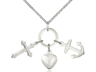 Large Sterling Silver Faith Hope Charity Necklace with 1 3/8 x 1 5/8 inch Pendant on 18 inch Curb Chain by Bliss Manufacturing