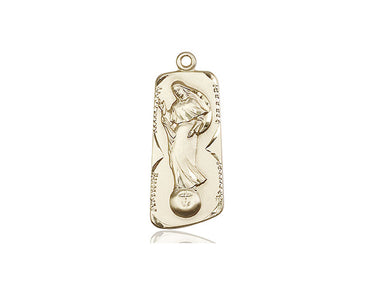 Large 14kt solid gold Our Lady of Mental Peace medal pendant 1 3/8 x 1/2 inches by Bliss Manufacturing