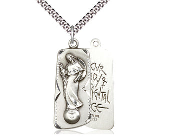 Large Sterling Silver Our Lady of Mental Peace Medal Necklace 1 3/8 inch pendant on 24 inch chain by Bliss
