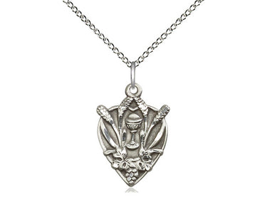 Sterling Silver First Communion Pendant Necklace 3/4 inch by 1/2 inch with 18 inch Chain by Bliss USA