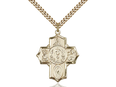 14kt Gold Filled Large Catholic 5-Way Medal Necklace 1 1/4 x 1 with 24 inch chain by Bliss