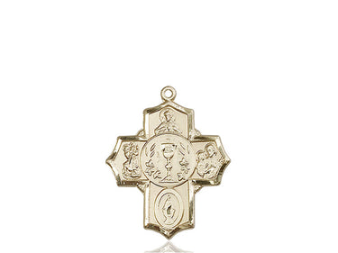 14kt Solid Gold Large Catholic 5-Way Medal Pendant 1 1/4 x 1 handcrafted by Bliss Manufacturing