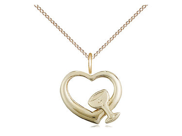 Small 14kt Gold Filled Heart Chalice Medal Necklace 1/2 x 1/2 inches on 18 inch chain by Bliss Manufacturing USA