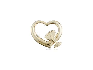 Small 14kt Solid Gold Heart Chalice Medal Pendant 1/2 x 5/8 inches handcrafted by Bliss Manufacturing USA