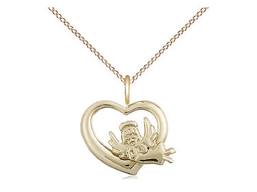 Small Gold Filled Heart Guardian Angel Pendant Necklace 1/2 x 5/8 inches with 18 inch chain by Bliss