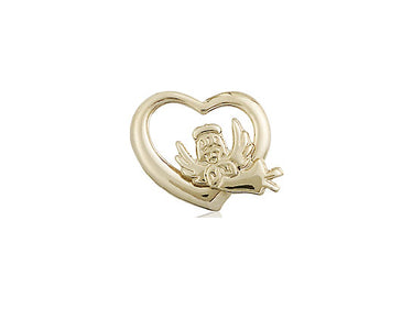 14kt Solid Gold Small Heart Guardian Angel Medal Pendant 1/2 x 5/8 inch by Bliss Manufacturing
