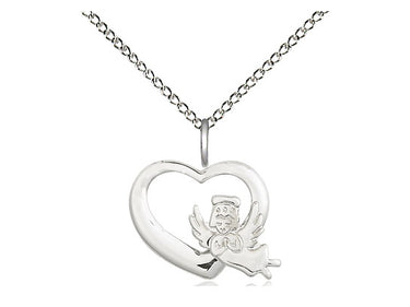 Small Sterling Silver Guardian Angel Heart Pendant Necklace 1/2 x 5/8 on 18 inch chain handcrafted by Bliss