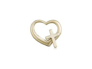 14kt Solid Gold small heart cross medal pendant 1/2 x 5/8 inch by Bliss Manufacturing