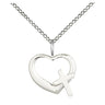 Sterling Silver small heart cross pendant necklace 1/2 inch on 18 inch chain by Bliss Manufacturing