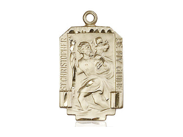14kt Solid Gold Medium St. Christopher Patron Saint Medal Pendant 1 x 5/8 Handcrafted by Bliss