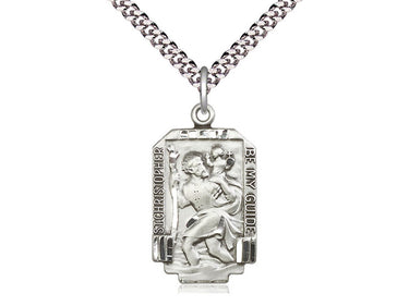 Sterling Silver St. Christopher Patron Saint Medal Necklace 1 x 5/8 inch with 24 inch Chain by Bliss