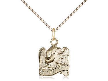 14kt Gold Filled St. Matthew Patron Saint Medal Necklace 5/8 x 1/2 inches with 18 inch chain by Bliss