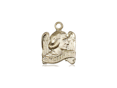 14kt Solid Gold St. Matthew Patron Saint Medal Pendant 5/8 x 1/2 inches handcrafted by Bliss