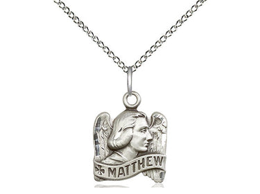 Small Sterling Silver St. Matthew Patron Saint Medal Necklace 5/8 x 1/2 inches 18 inch chain Bliss