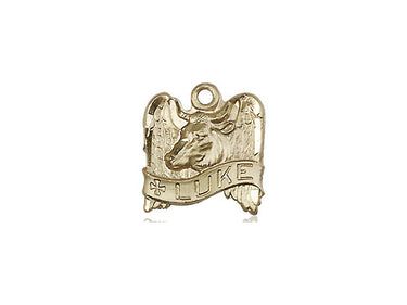 14kt Solid Gold St. Luke patron saint medal pendant, 1/2 inch small size, handcrafted in USA by Bliss Manufacturing, heirloom quality religious jewelry