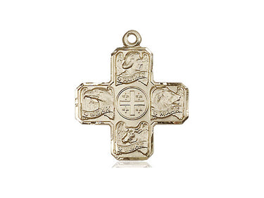 14kt solid gold Evangelist five-way medal pendant featuring Matthew Mark Luke John, 7/8 x 3/4 inches