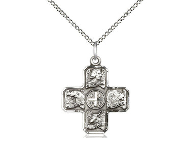 Sterling Silver Four Evangelists Medal Necklace 7/8 x 3/4 inch with 18 inch chain by Bliss Manufacturing