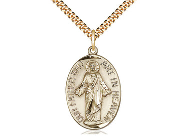 14kt Gold Filled Our Father Medal Necklace 1 1/8 x 3/4 Medium Pendant with 24 inch Chain by Bliss