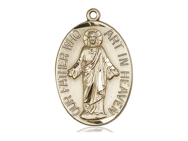 14kt Solid Gold Our Father Christ Medal Pendant 1 1/8 inch by 3/4 inch handcrafted by Bliss Manufacturing