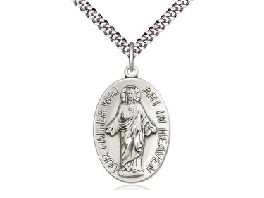 Sterling Silver Our Father Pendant Necklace 1 1/8 inch with 24 inch Chain by Bliss Manufacturing