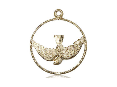 14kt solid gold Holy Spirit dove medal pendant 1 x 7/8 inches handcrafted by Bliss Manufacturing