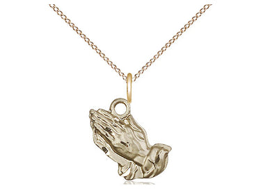 14kt Gold Filled Small Catholic Praying Hands Pendant Necklace 1/2 inch with 18 inch chain by Bliss