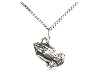Sterling Silver Small Praying Hands Pendant Necklace 1/2 inch with 18 inch Chain by Bliss Manufacturing