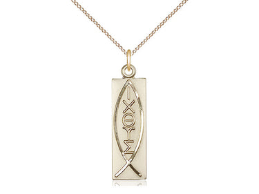 14kt gold filled Jesus fish Ichthus pendant necklace 1-1/8 x 1/4 inch with 18 inch chain by Bliss Manufacturing USA