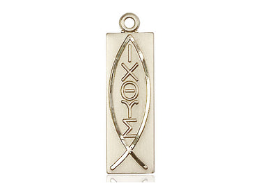 14kt solid gold Jesus fish Ichthus medal pendant 1-1/8 x 1/4 inch handcrafted by Bliss Manufacturing USA