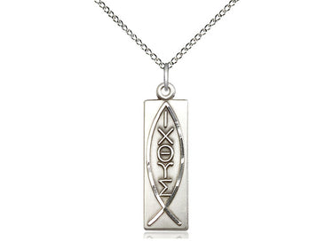 Medium Sterling Silver Jesus Fish Ichthys Pendant Necklace 1-1/8x1/4 inch 18 inch Chain by Bliss