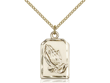 14kt Gold Filled Medium Praying Hands Pendant Necklace 7/8 inch with 18 inch chain by Bliss