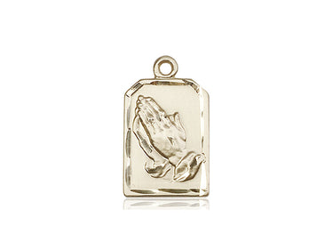 14kt Solid Gold Praying Hands Medal Pendant 7/8 x 1/2 inch by Bliss Manufacturing USA