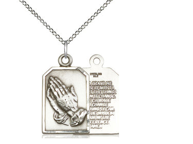 Sterling Silver Medium Praying Hands Pendant Necklace 7/8 inch with 18 inch chain by Bliss