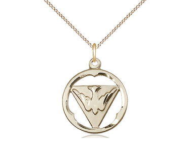 14kt Gold Filled Catholic Holy Spirit pendant necklace with 3/4 inch medal on 18 inch chain handmade by Bliss Manufacturing