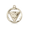 14kt solid gold Holy Spirit medal pendant with dove, 3/4 x 5/8 inches, handcrafted by Bliss Manufacturing