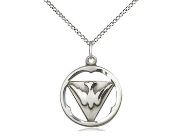 Sterling silver Holy Spirit dove pendant necklace 3/4 inch x 5/8 inch with 18 inch chain handcrafted by Bliss Manufacturing USA